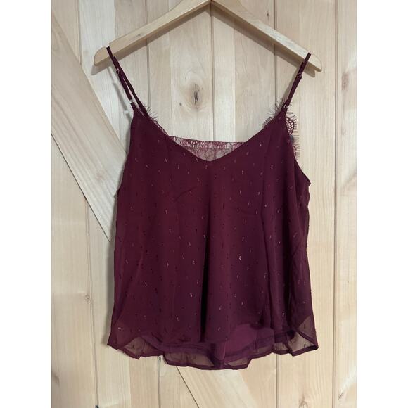 Blu Pepper | NWT Maroon Sparkle Lace Trim Tank Top | Size Small - Picture 4 of 12